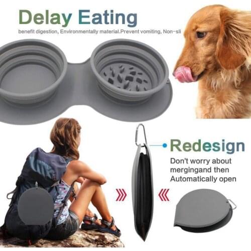 Pet Dog Cat Slow Food Bowl Foldable Anti-Choking And Anti-Vomiting Double Food Portable Dog Bowl Training Pet Supplies