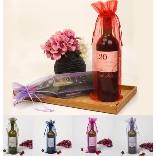 1Pcs Organza Wine Bottle Bags Storage Bag For Christmas Wedding Party Gift Packaging Home Decoration Supply Sheer Cover Yarn Bag