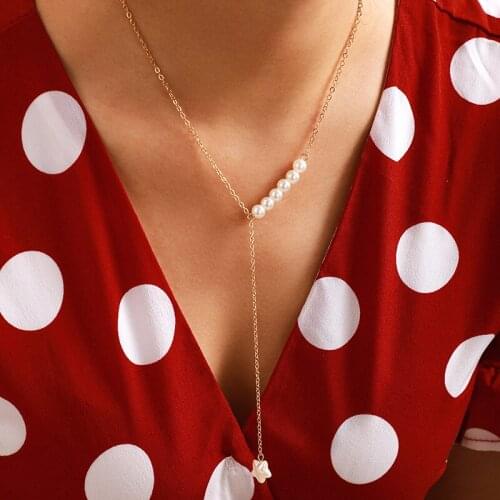 Fashion Imitation Pearls Gold Color Clavicle Chain Necklace Female Star Pendant Long Tassel Necklaces for Women 2020 Jewelry New