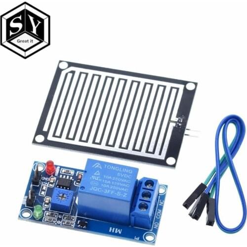 1PCS Great IT Rain water sensor module + DC 5V 12V Relay Control Module Rain Sensor Water Raindrops Detection Module for Arduino