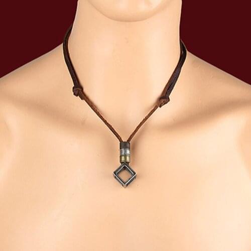 Men Alloy Leather Necklaces Pendants Punk Vintage High Quality Adjustable Brown Rope Chain Male Jewelry Mens Jewellery