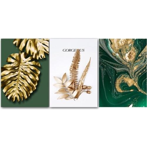 Wall Art Delicate Golden Plant Leaves Canvas Painting Modern Abstract Picture Posters Print Living Room Corridor Decoration