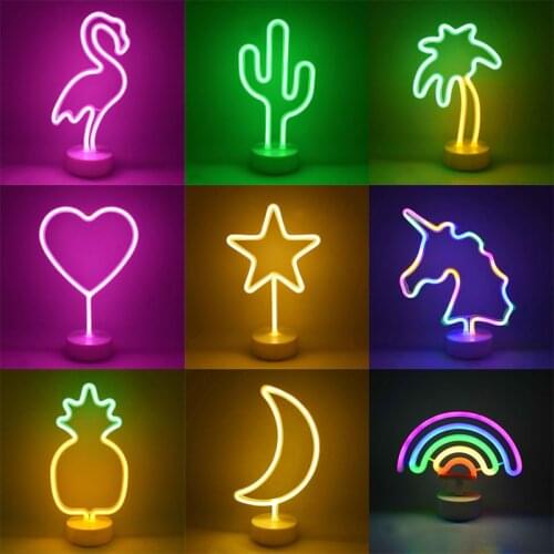 Neon Light Sign LED Night Lights Flamingo Unicorn Cactus Lamp for Bedroom Home Table Wedding Holiday Decoeations Christmas Gifts