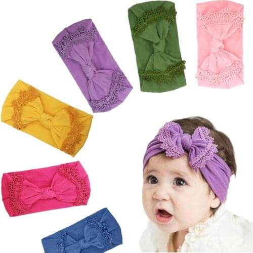 Cute Baby Girl Kid Big Bow Hairband Headband Solid Cotton Stretch Turban Knot Head Wrap Headwear Girls Lace Headband 0-6Years