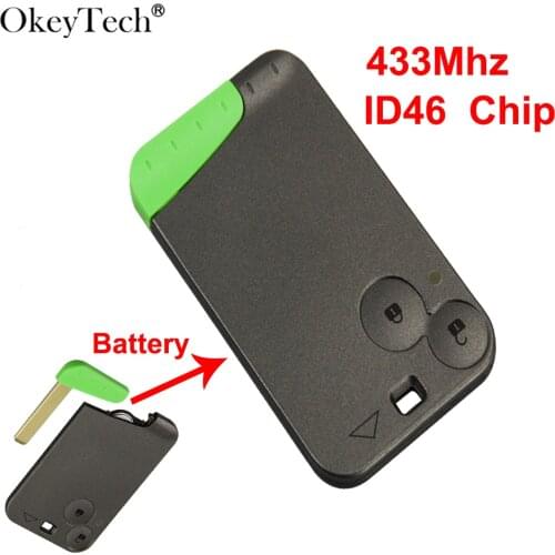 OkeyTech 2 Buttons 433Mhz ID46 PCF7947 Chip Smart Card Remote Key For Renault Laguna Escape Key Fob Car Alarm Emergency Blade