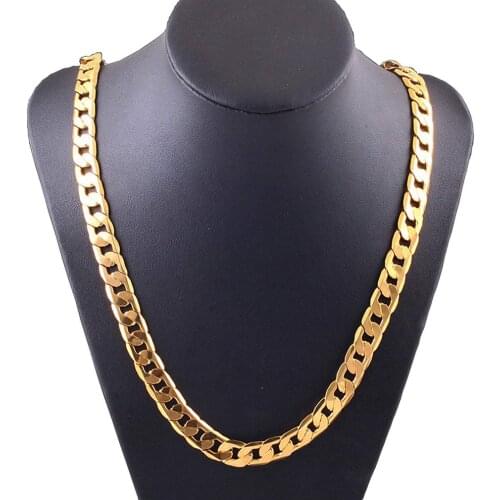 Punk Cuban Chain Gold Necklace Men 45/50/55/60/65/70/75CM Link Curb Chain 18K Long Necklace for Women Fashion Jewelry Charm Gift