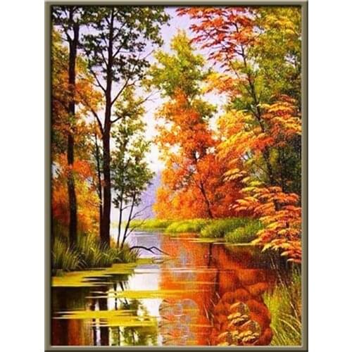 Landscape Tree DIY Embroidery 11CT Cross Stitch Kits Craft Needlework Set Printed Canvas Cotton Thread Home Decoration Design