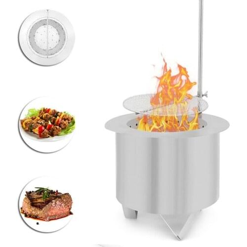 Double Flame Patio Fire Pit Wood-Burning Less Smoke Portable Stainless Steel