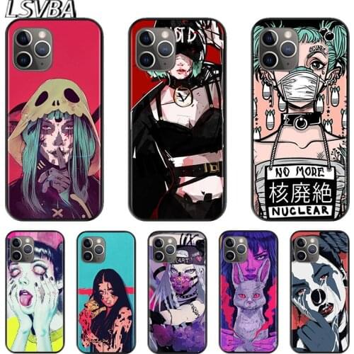 Fashion Trend Anime Girls For Apple iPhone 12 11 XS Pro Max Mini XR X 8 7 6 6S Plus 5 SE 2020 Black Silicone Cover Phone Cross