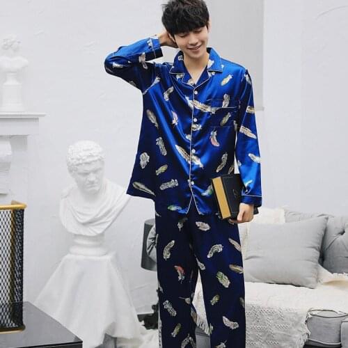 Spring autumn long-sleeved couple pajamas feminine feeling silk summer mens ice silk home