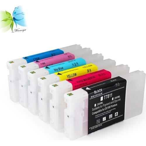 WINNERJET 280ml 6 Colors Empty Refill Ink Cartridge With Single Use Chip For Fuji DX100 Printer