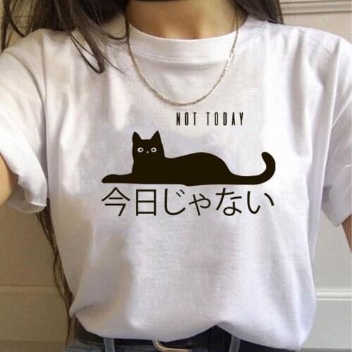 Japanese Style Cat NOT TODAY Female T-shirt Plus Size Short Sleeve O-Neck Print Womens t-shirts Summer Casual Fashionable Tops