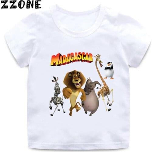 Animals Of Madagascar Lion Zebra Giraffe Print Cartoon Kids Funny T-Shirts Baby Boys Summer T shirt Children Tops Girls Clothes