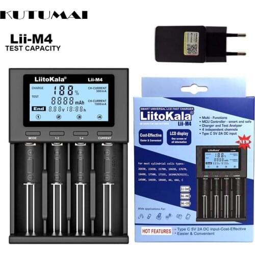 Lii-M4 18650 Charger LCD Display Universal Smart Charger Test capacity for 26650 18650 18350 16340 21700 AA AAA etc 4slot 5V 2A