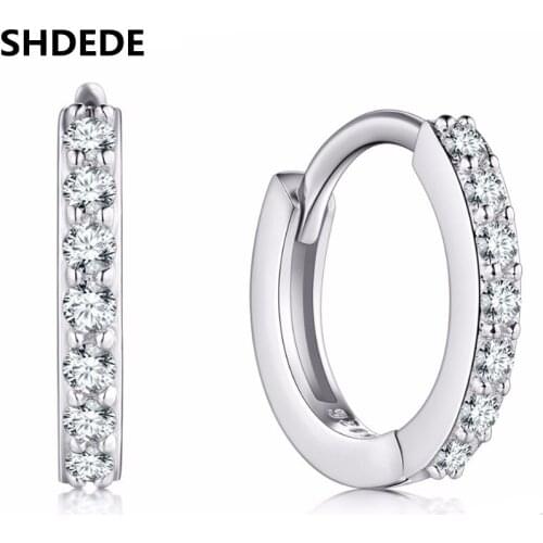SHDEDE Small Hoop Earrings Fashion Jewelry For Women Clear Cubic Zirconia Accessories Not Allergic -WH152