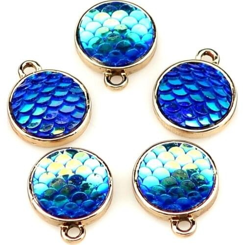 10Pcs/Lot Bule Fish Scales Charms Making Sea Mermaid Pendant Women Earrings Necklaces Jewelry Accessories