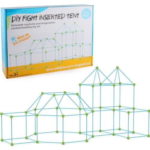 132Pcs Fort Building Kit Kids Construction Castles Tunnels Tents DIY 3D Magination Cultivation Play House Assemble Toys Gifts