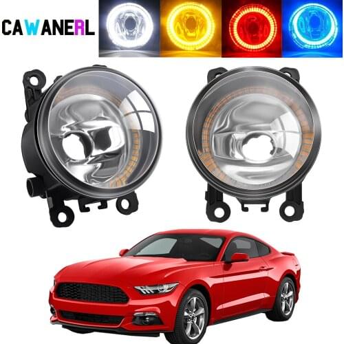 2 X Car Front Bumper Fog Light Assembly For Ford Mustang 2005-2017(Not Fit GT) Angel Eye Halo Ring DRL Daytime Running Lamp 12V