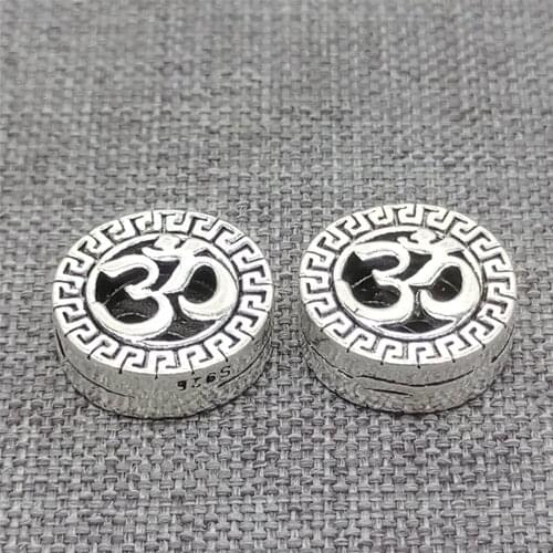 3pcs of 925 Sterling Silver OM Round Circle Beads for Yoga Buddhism Bracelet