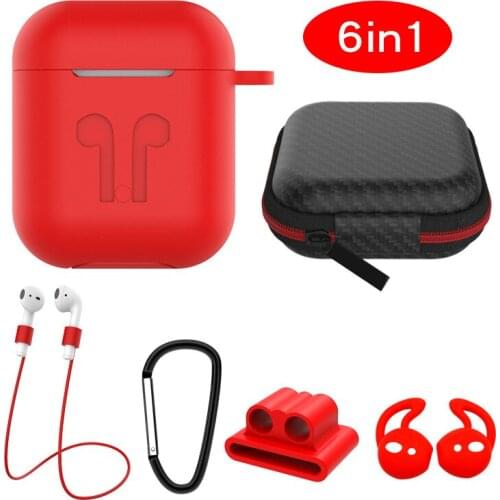 6 IN-1 Cases Lanyard Carabiner Protective Case For AirPods Headphone Silicone Cover For Air Pods 2 Case Accessories Storage Box