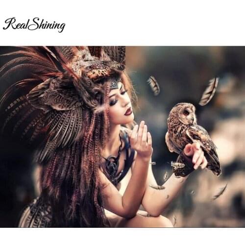 REALSHINING 5D DIY Diamond Painting"Indian woman owl"Embroidery Full Square 3d Cross Stitch Rhinestone Mosaic puzzle FS2917