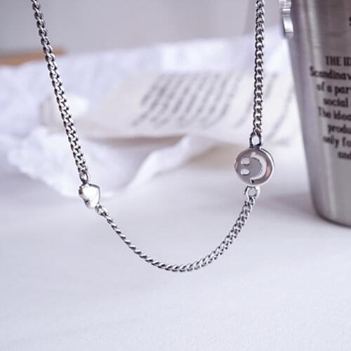 925 Sterling Silver Fashion Smiling Face Thai Silver Necklace Love Heart Charm Necklace Choker For Women Vintage Gifts S-N518