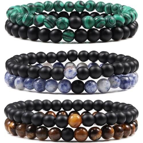 Hot 2pcs/set 26Style Couples Distance Bracelet Natural Stone Yoga Beaded Bracelet for Men Women Friend Gift Charm Strand Jewelry