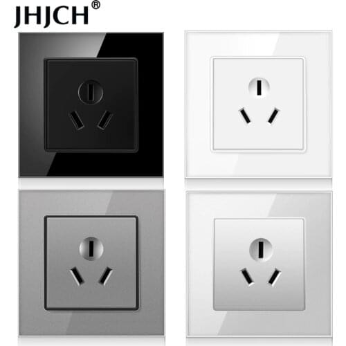 JHJCH 16A air conditioner three-hole wall power socket tempered crystal glass panel 86*86mm AC220-250v black and white gold and