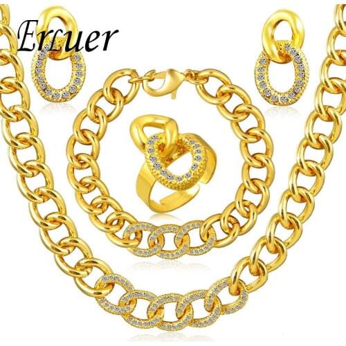 ARUEL Hip Hop Gold Color Crystal Link Chain Jewelry Sets High Quality Punk Cuban Necklace Bracelet For Women Party Gift
