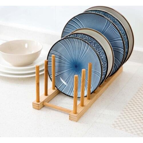Kitchen Racks Bamboo Dish Lid Holder Kitchen Supplies Storage Rack Drain Cup/Dish/ Plate/ Bowl Holder Storage Organizers