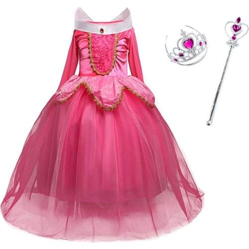 Summer Girl Aurora Dress Sleeping Beauty Costume Off Shoulder Princess Dress Children Halloween Birthday Party Outfit Clothes