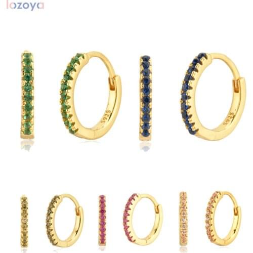 Lozoya 925 Sterling Silver Gold Green Pendiente Zircon CZ Luxury Huggies Hoops Piercing New Arrival 2020 Rock Punk Jewelry