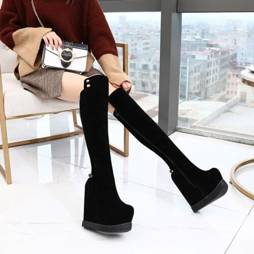 LTARTA Slope Heel Over Knee Boots Female Winter New Slim Super Long Tube Plus Velvet Thick Bottom High Tube Cotton Boots ZYW
