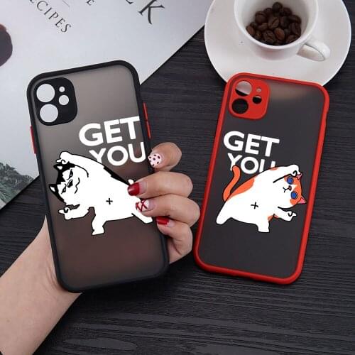 Plain Lovers Pairs Cute Cartoon Cat Pattern Phone Case Matte Silicone for iPhone 12 11 Pro Max XS XR 6s 7 8 Plus SE2 Mini