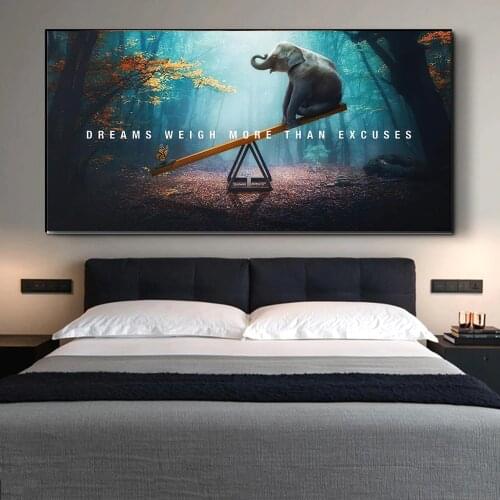 Dream Elephant Motivational Quote Art Canvas Painting Wall Art Posters Prints Cuadros Wall Pictures for Living Room Home Decor