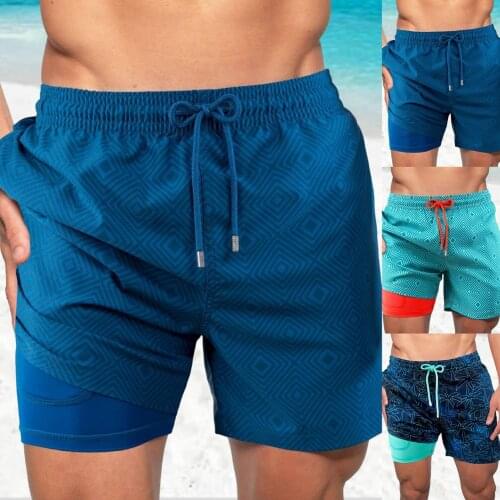2021 New Men Swim Shorts Quick Dry Summer Beach Board Swimwear Fashion Volley Shorts with Mesh Lining Swimming Trunks Shorts