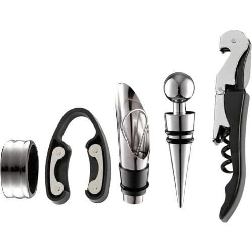 Wine Opener Kit Set including 5 pcs tool Stainless Steel Wine Opener Kit Pourer Wine Ring Wine Decanter Bottle Opener Cutter #EW