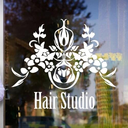 Hair Studio Logo Sign Wall Decal Barber Shop Wall Window Decor Stickers Hair Salon Hairstyle Wallpaper Home Decor Posters Z730