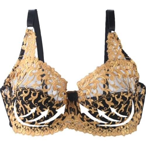 Large Size Thin Cup Breathable Lace Bras 3/4 Cup Back Closure Tow Hook-and-eye Sexy Push Up Lingerie Bow Decorative Bralette