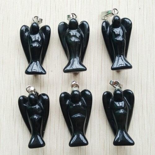 Wholesale 6pcs/lot 2017 fashion good quality natural black stone angel pendants charms for necklace making jewelry free