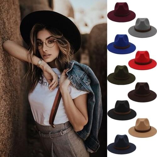 Autumn and winter travel woollen Hat Womens British hat sun protection wide brim Shanghai beach parent child man Panama couple