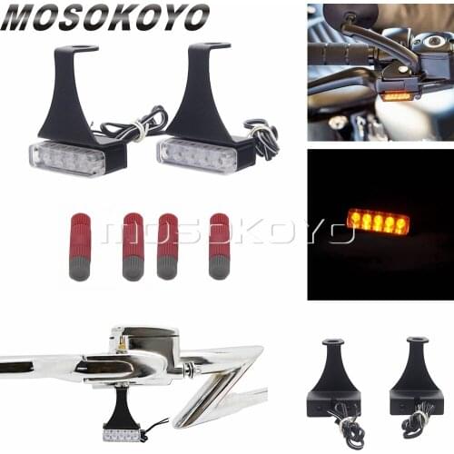2pcs Front Mini LED Turn Signal Blinker Indicator for Cruiser Chopper Scrambler Cafe Racer Flashing Lamp Bracket 8mm Bolt Mount