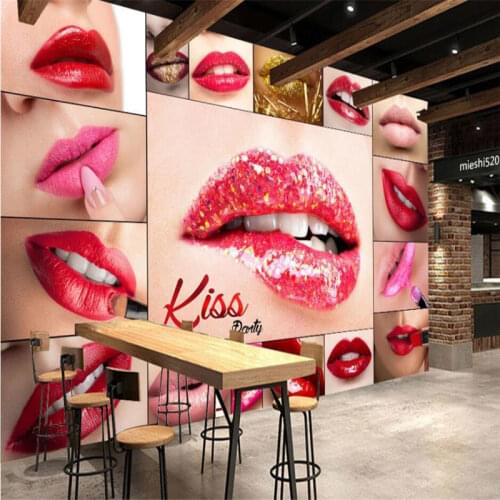 Custom HD Sexy Red Lips Bar Nightclub Industrial Decor Background Wallpaper 3D Makeup Shop Beauty Salon Mural Wall Paper 3D