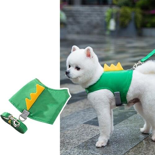 Cute Dinosaur Shaped Dog Leash Pet Vest Soft Fabric Dog Walking Rope for Small Dogs Corgi Pet Vest Traction Rope Dog Accessories