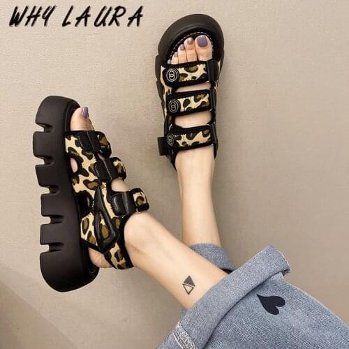 Casual versatile flat flat fashion leopard print summer new dissolved thick soles comfortable casual Roman designer shoes platfo
