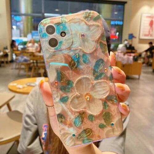 Luxury Flower Pearl Phonecase Phone Case for Iphone 12 11 Pro Max Xs Xsmax Xr Soft Tpu Back Cover for Iphone 7 8 Plus Female