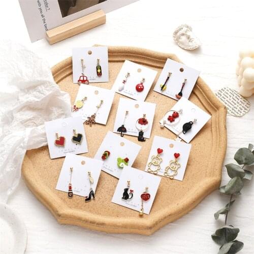 New Temperament Cartoon Ear Stud Cute Girl Heart Cat Asymmetric Earrings Fresh Jewelry Hypoallergenic Ear