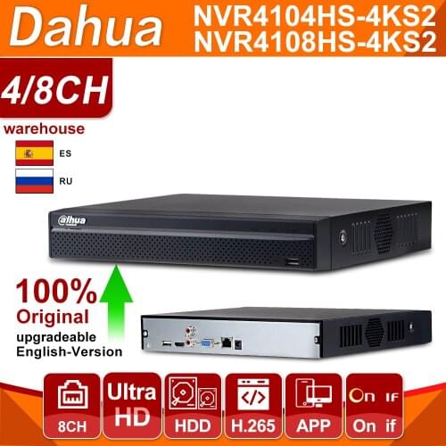 Dahua Original NVR4104HS-4KS2 NVR4108HS-4KS2 4/8 CH Compact 1U H.265 4K Lite 80Mbps Network Video Recorder HDD Netwrok-Recorder