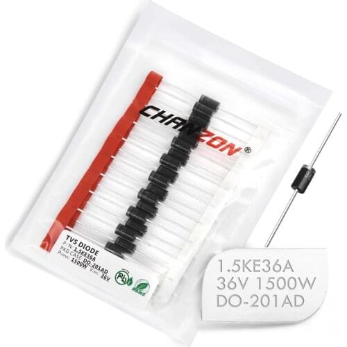 20 Pcs) TVS Diodes 1.5KE36A 1.5KE36 1500W 36V DO-201AD (DO-27) Unidirectional Channel 1500 Watt 36 Volt