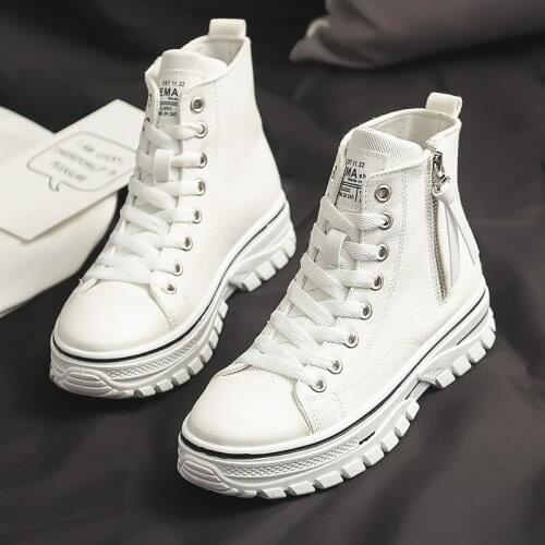 Womens Vulcanized Platform Shoes Spring and Autumn Womens Classic High-top Side Zipper Canvas Shoes White Shoes Designer Shoes